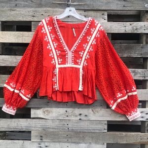 Free People Boogie All Night Eyelet Blouse